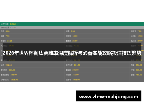 2026年世界杯淘汰赛赔率深度解析与必看实战攻略投注技巧趋势